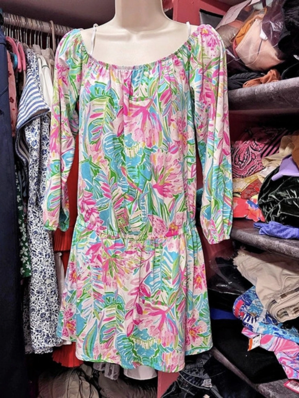 Lilly Pulitzer Long Sleeve Off the Shoulder Romper Pink & Green